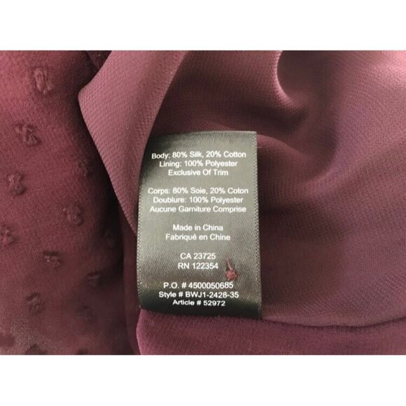 ARITZIA BABATON Augustus Silk Blend Top Blouse Size Small Burgundy Swiss Dots - Picture 9 of 9